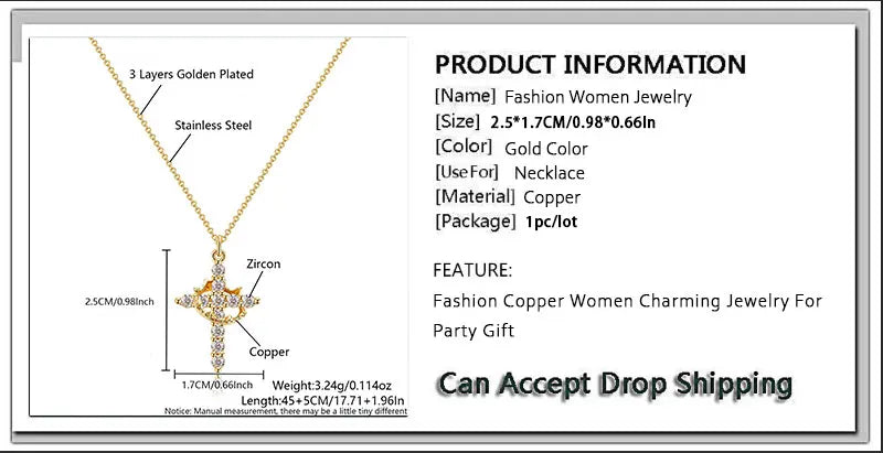 Rotatable Crown Cross Necklace