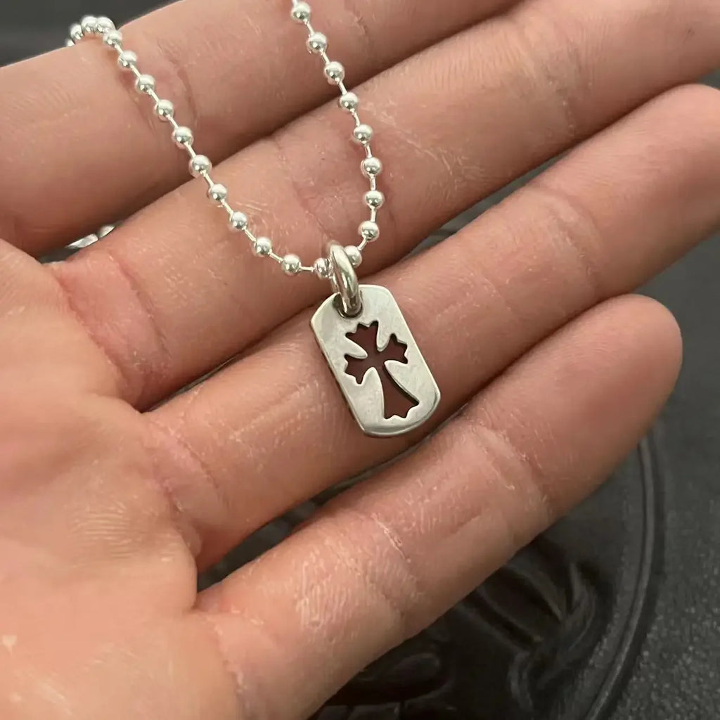 Trendy Mini Military Cross Necklace – Thai Silver Retro Charm