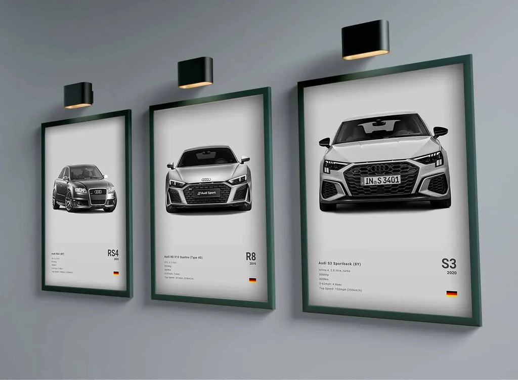 German Supercars Canvas Wall Art – RS3, R8, C8, GTR