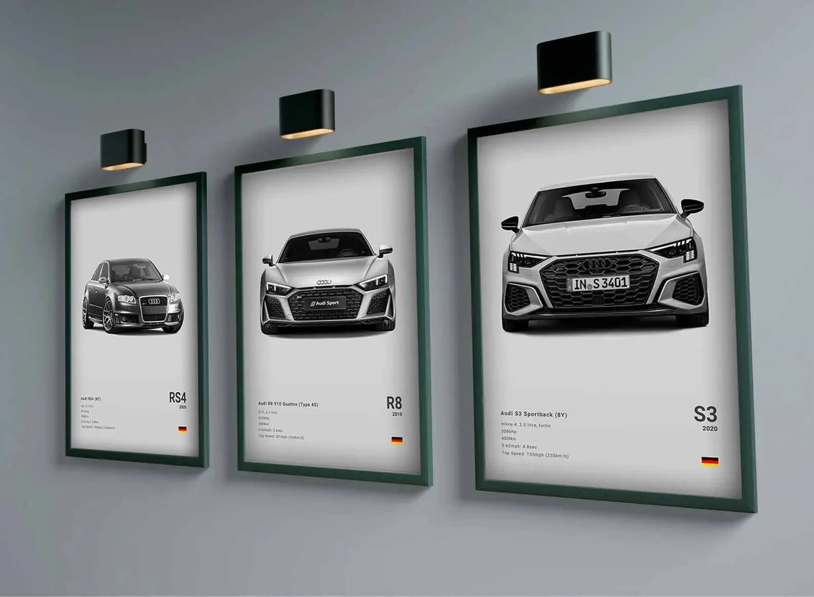 German Supercars Canvas Wall Art – RS3, R8, C8, GTR