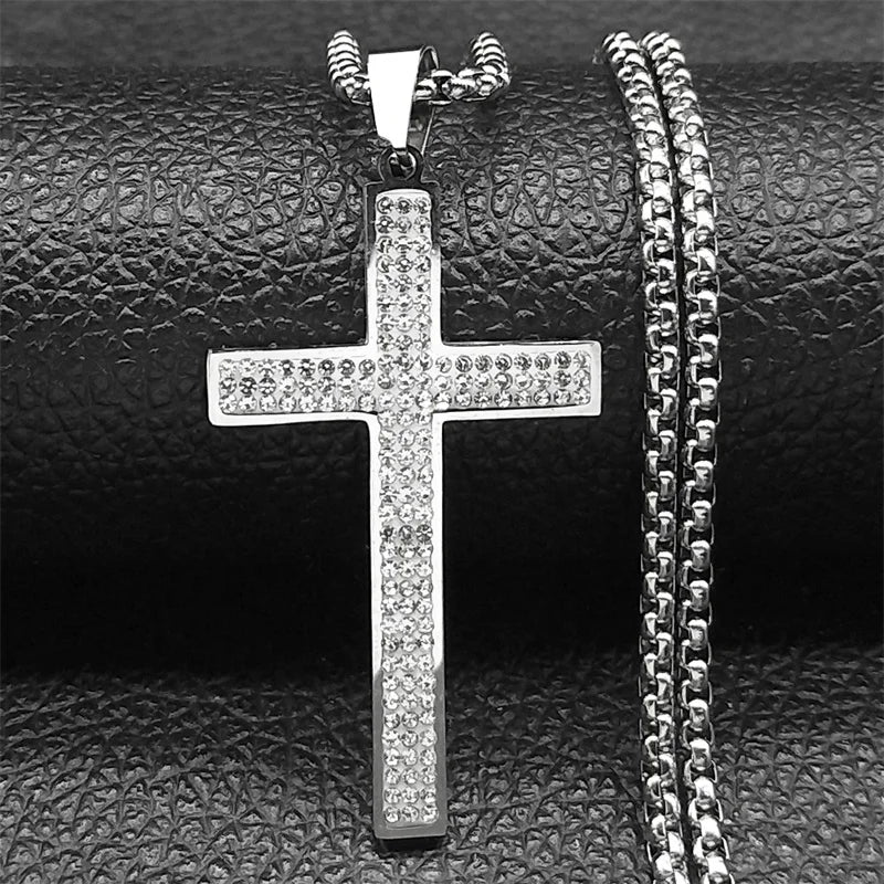 Trendy Rhinestone Cross Necklace