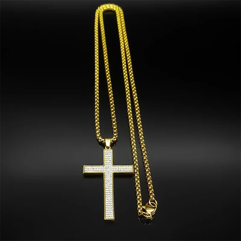 Trendy Rhinestone Cross Necklace