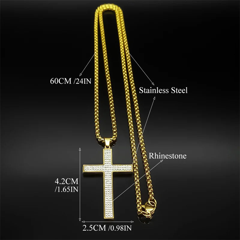 Trendy Rhinestone Cross Necklace