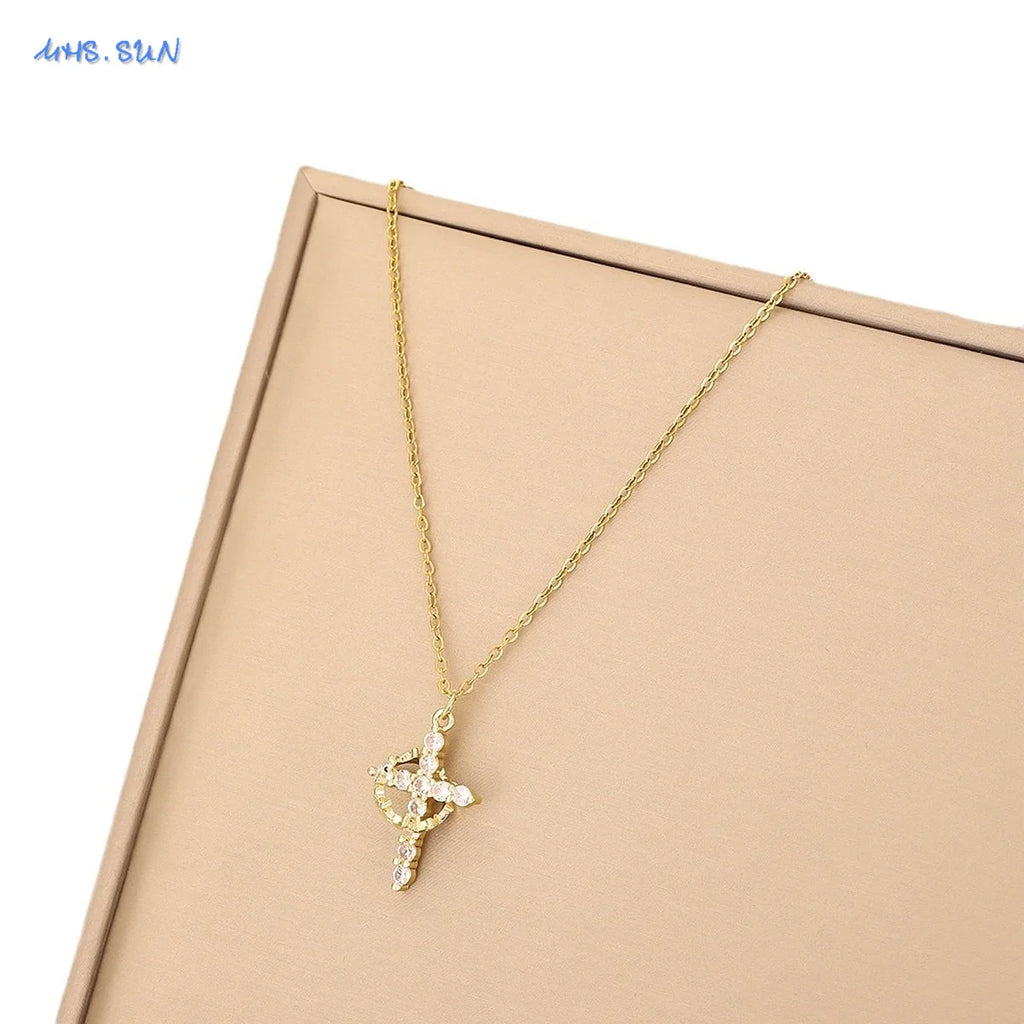 Rotatable Crown Cross Necklace