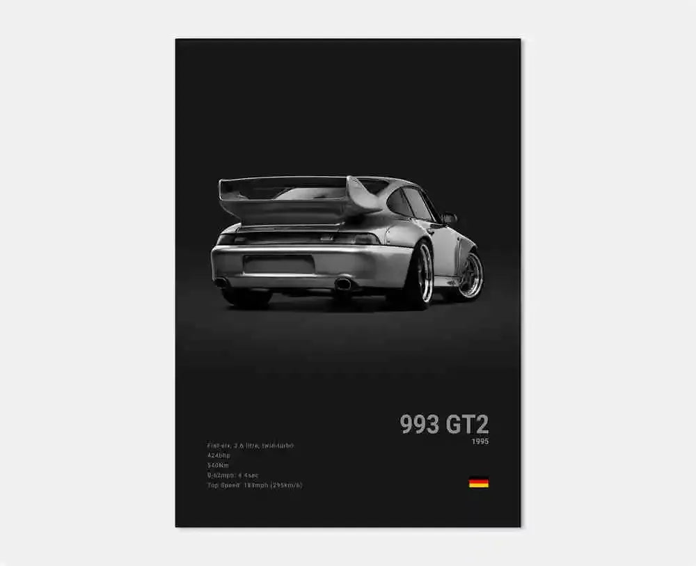 Black & White German Sports Car Canvas Poster – 911 GT3 RS Turbo