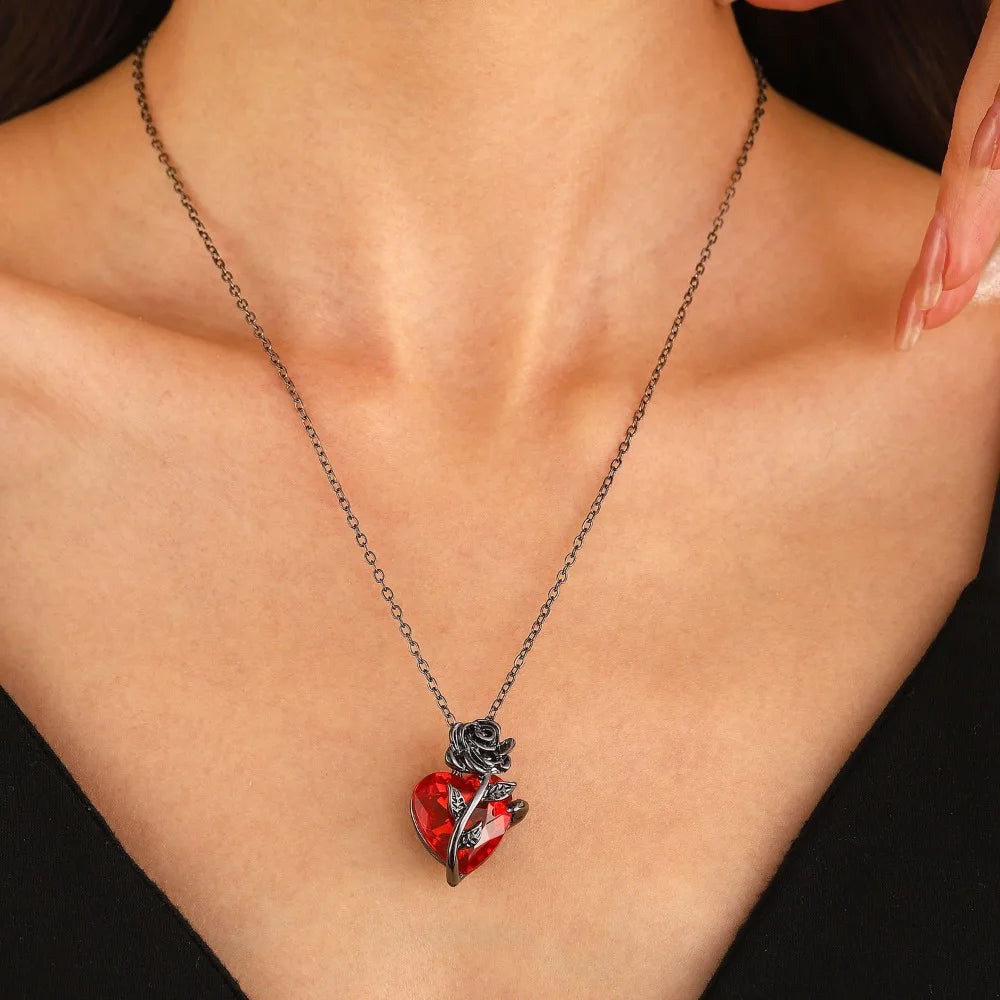 Gothic Rose Red Love Necklace