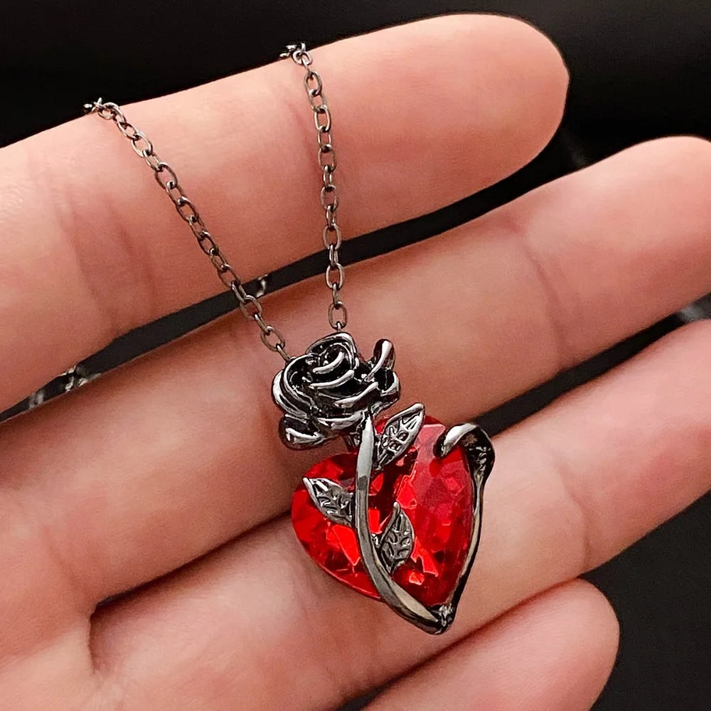 Gothic Rose Red Love Necklace