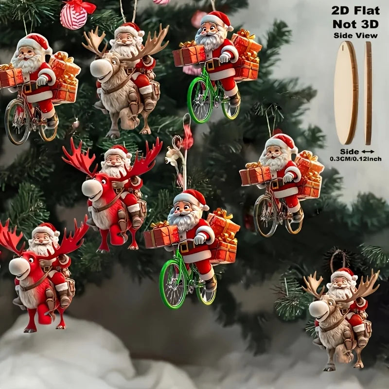 Christmas Wooden Bicycle Santa Claus Ornaments