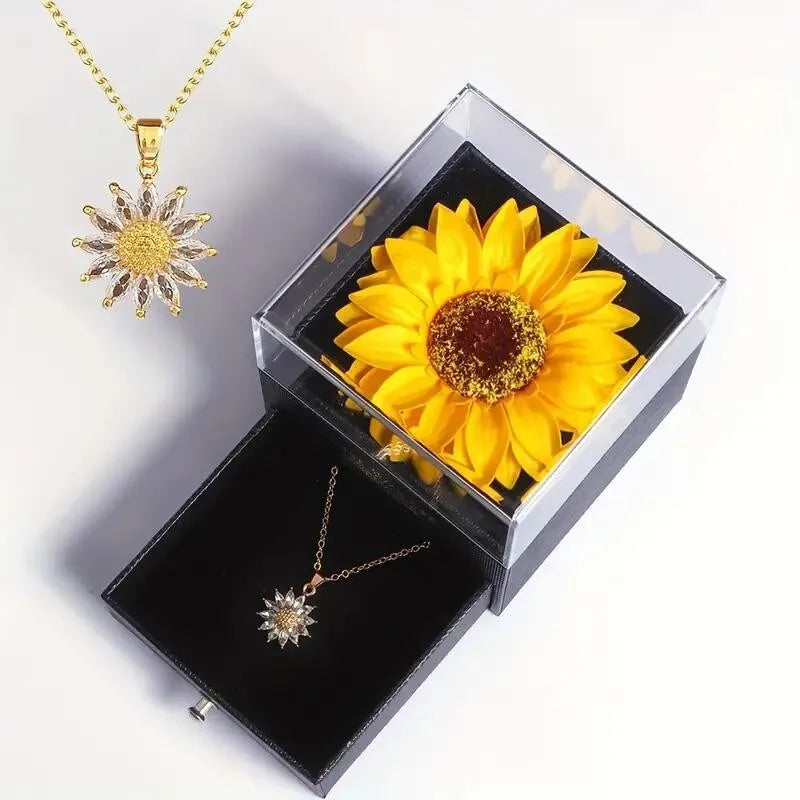 Sunflower Necklace With Gift Box For Girlfriend Women I Love You Perfect for Mother's Day, Birthdays, Valentines, Weddings