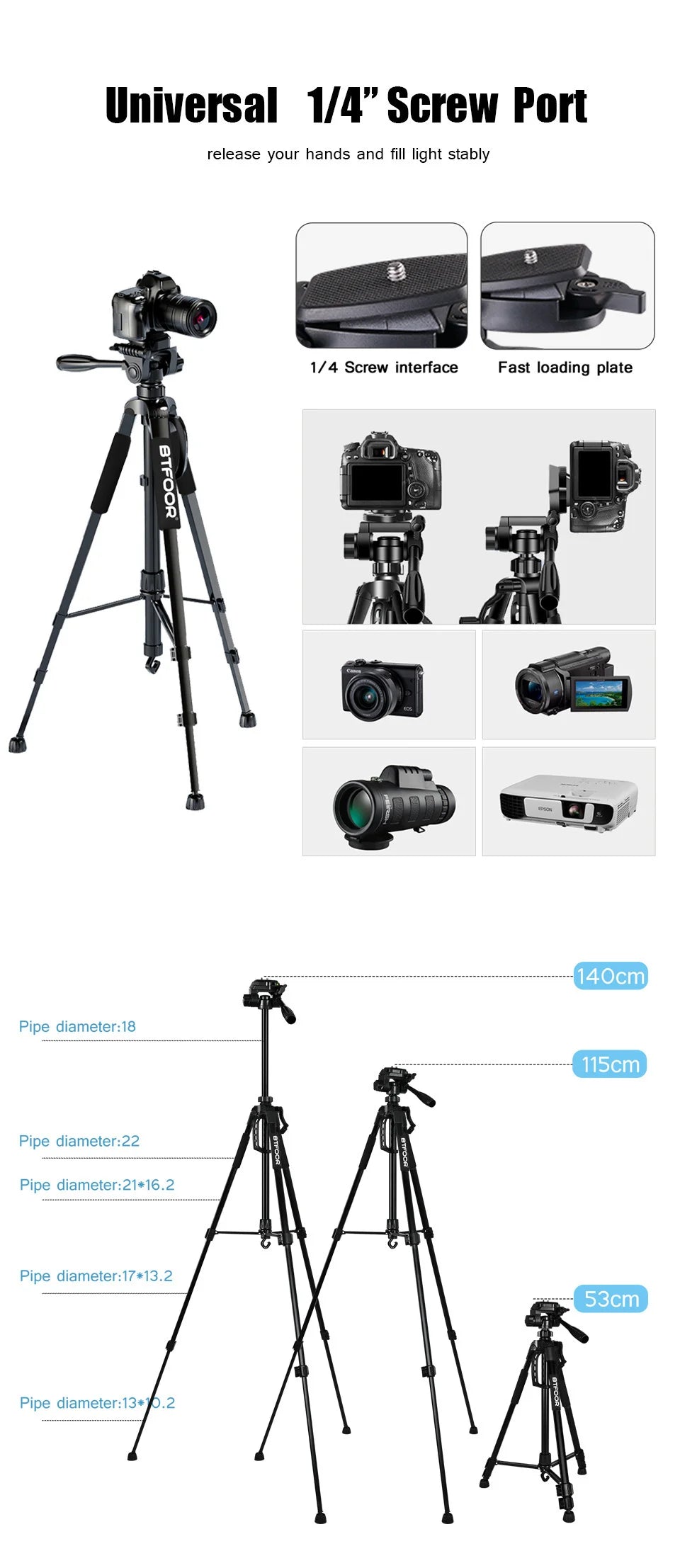 55" Aluminum Travel Self-Tripod for Cameras & Phones