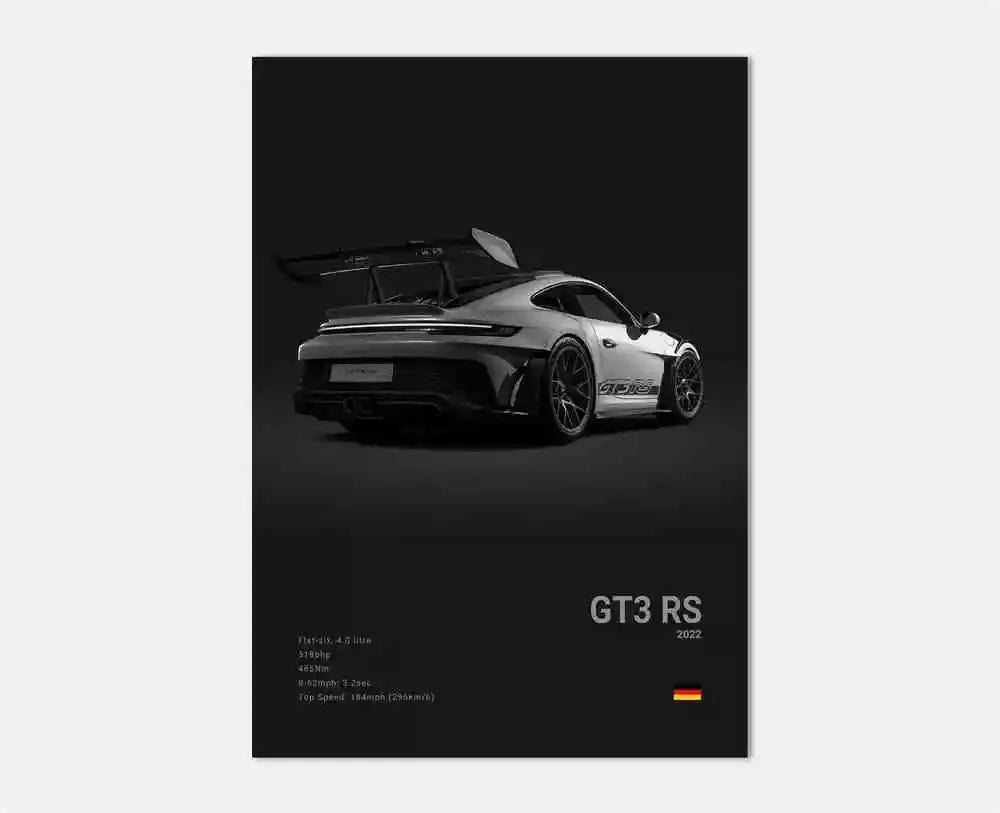 Black & White German Sports Car Canvas Poster – 911 GT3 RS Turbo