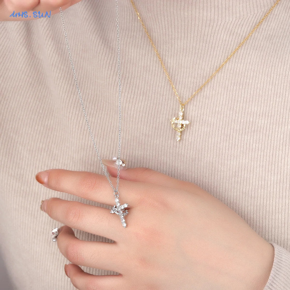 Rotatable Crown Cross Necklace