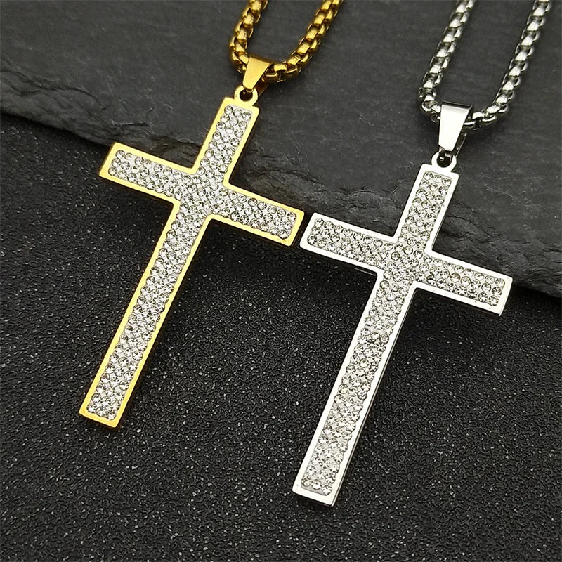 Trendy Rhinestone Cross Necklace