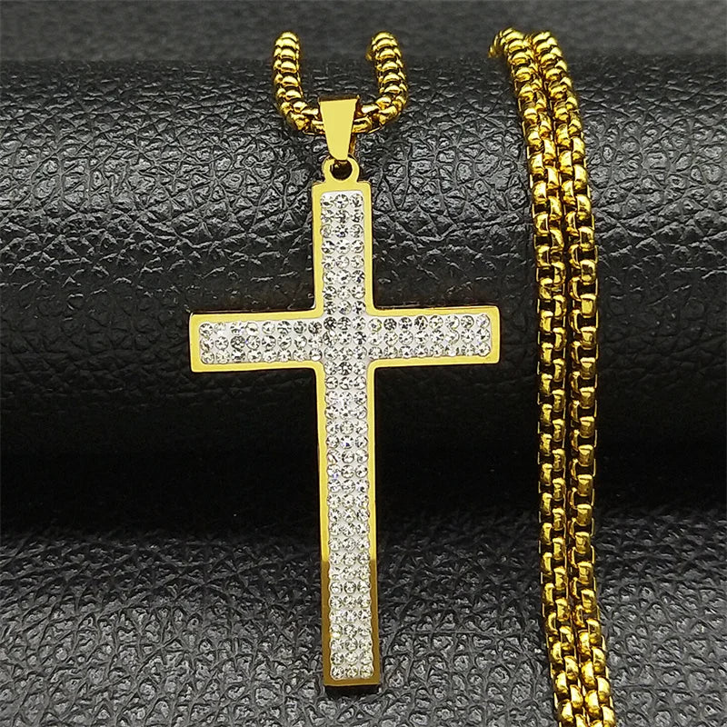 Trendy Rhinestone Cross Necklace
