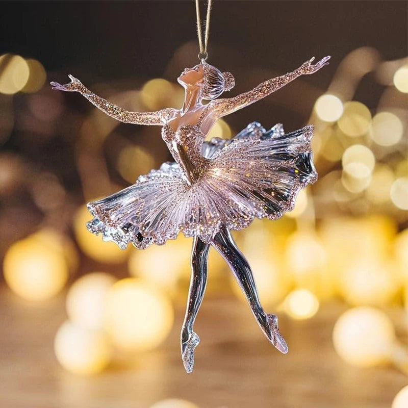 Elegant Acrylic Crystal Ballet Dancer Ornament for Christmas Tree Decoration
