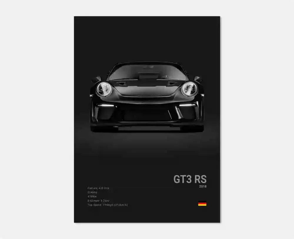 Black & White German Sports Car Canvas Poster – 911 GT3 RS Turbo