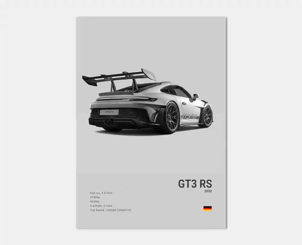 Black & White German Sports Car Canvas Poster – 911 GT3 RS Turbo