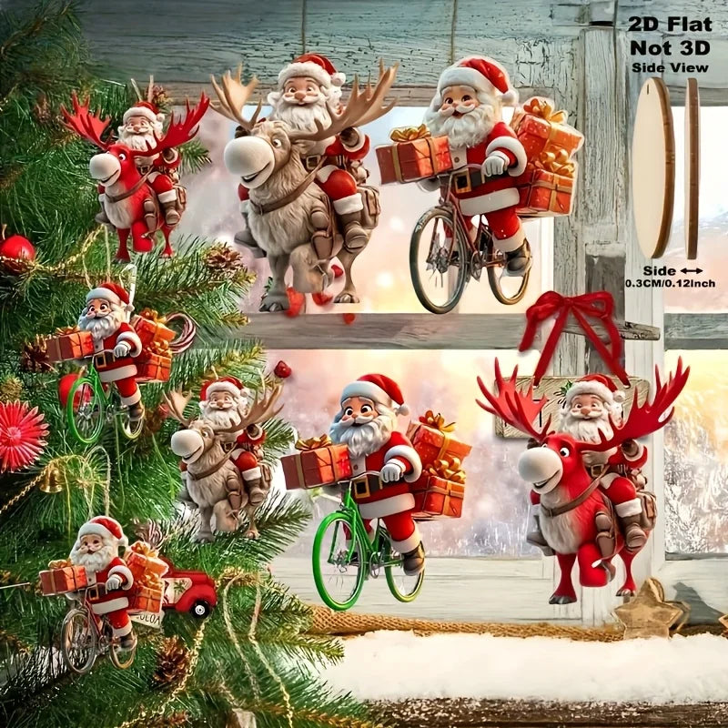 Christmas Wooden Bicycle Santa Claus Ornaments