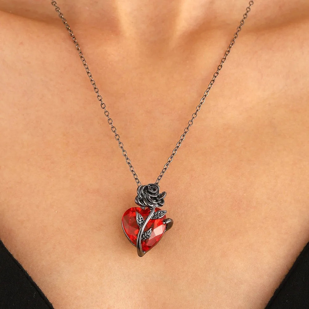 Gothic Rose Red Love Necklace