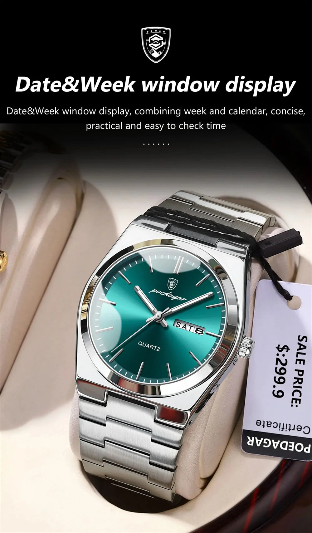 POEDAGAR Luxury Men's Stainless Steel Sport Watch