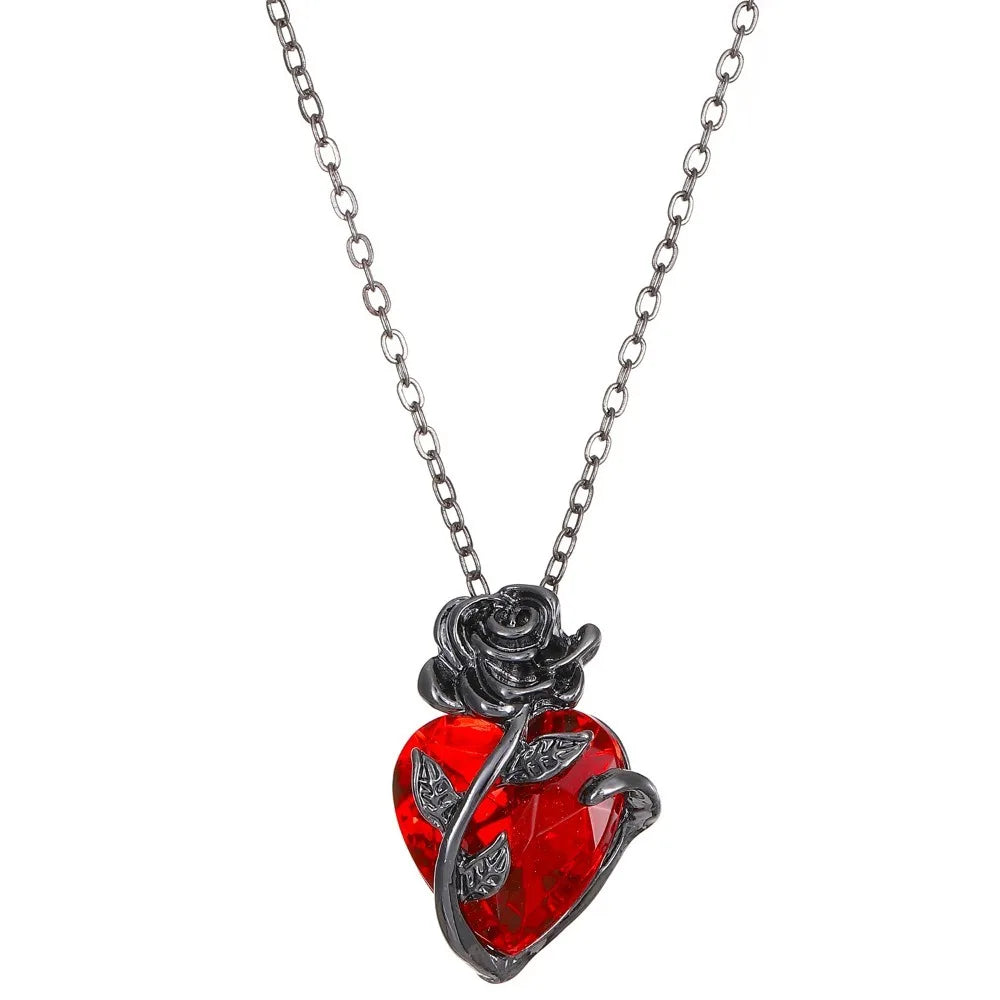 Gothic Rose Red Love Necklace