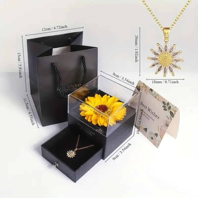 Sunflower Necklace With Gift Box For Girlfriend Women I Love You Perfect for Mother's Day, Birthdays, Valentines, Weddings