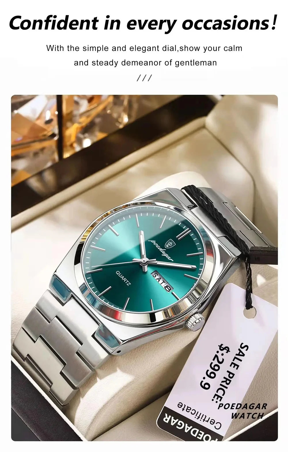 POEDAGAR Luxury Men's Stainless Steel Sport Watch