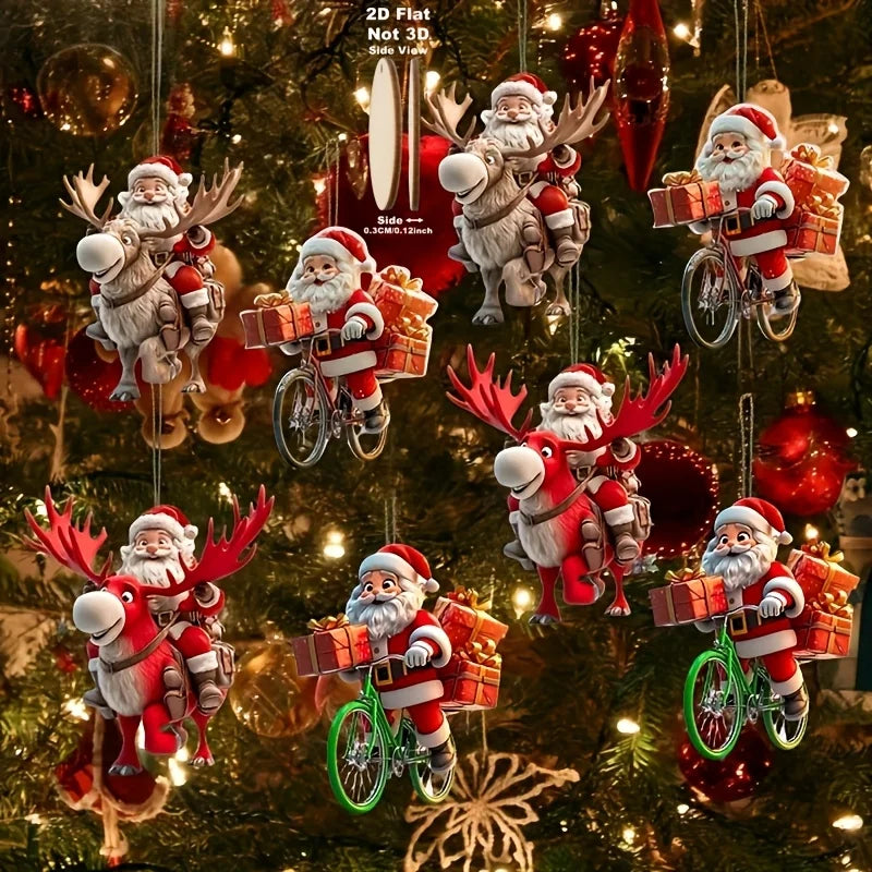 Christmas Wooden Bicycle Santa Claus Ornaments