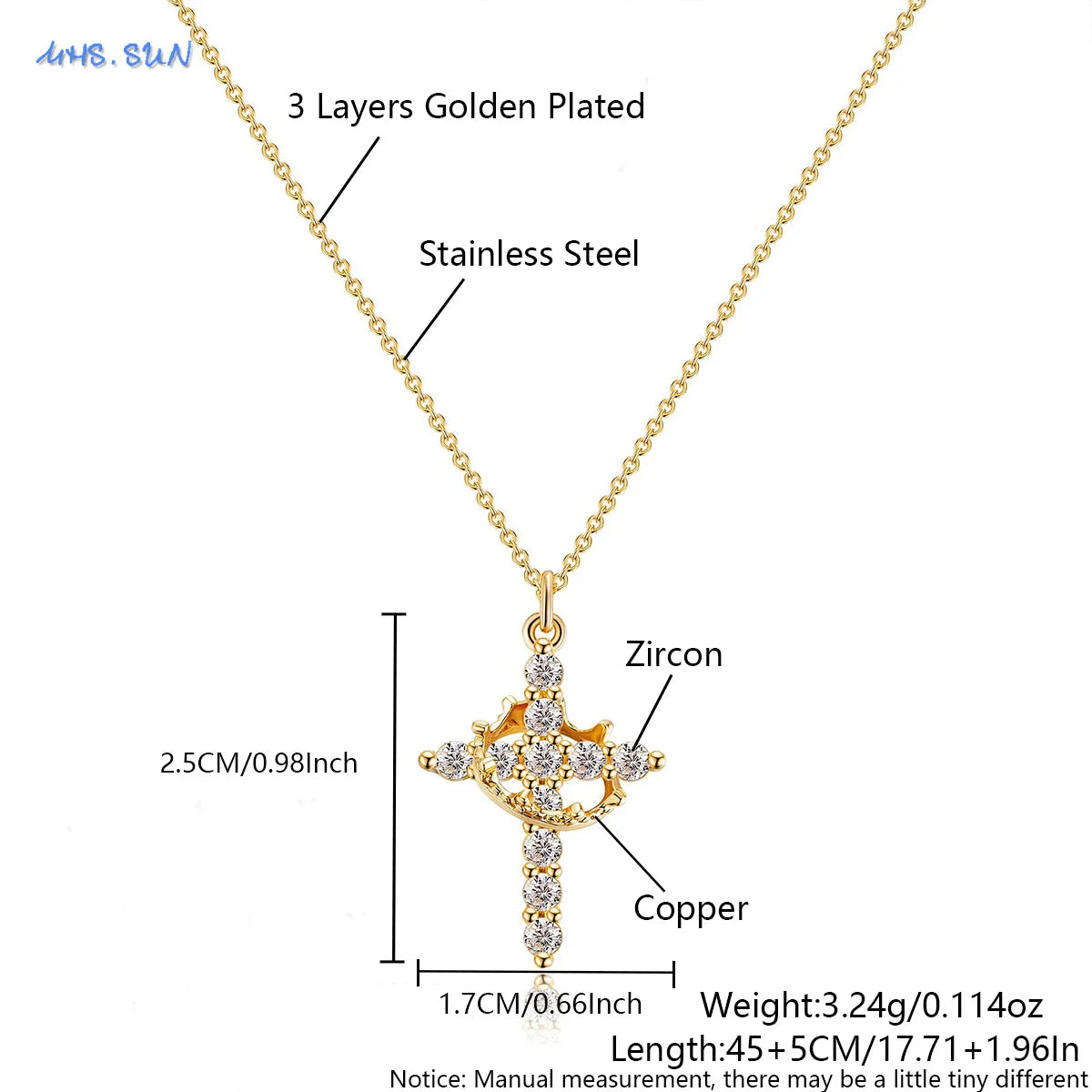 Rotatable Crown Cross Necklace
