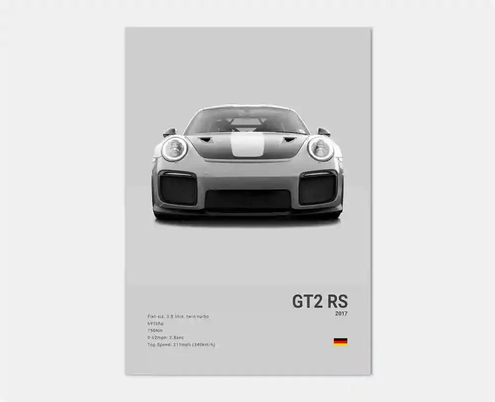 Black & White German Sports Car Canvas Poster – 911 GT3 RS Turbo