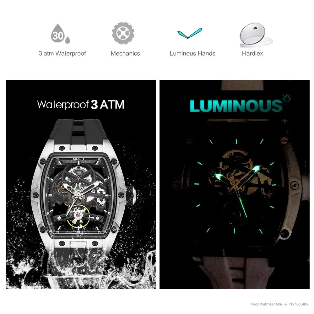 MEGIR Men's Skeleton Sport Watch