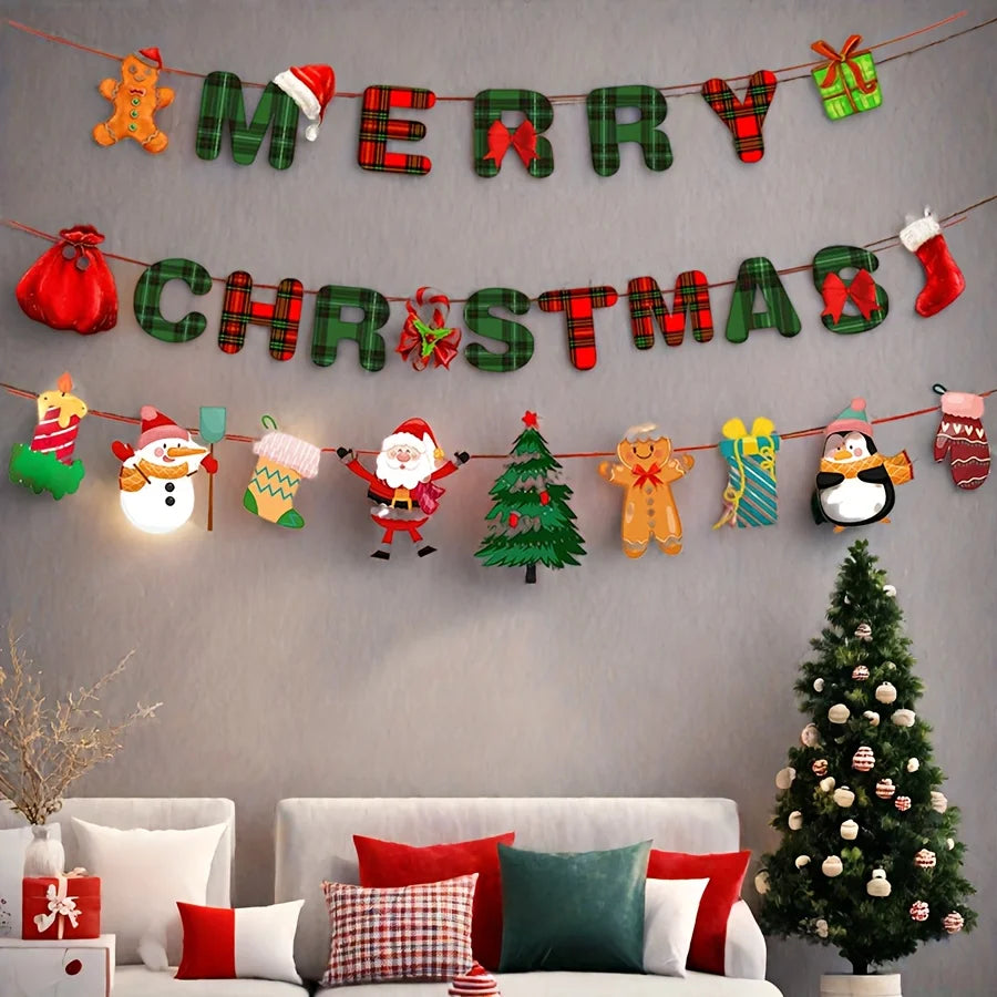1 Set Merry Christmas Hanging Banners