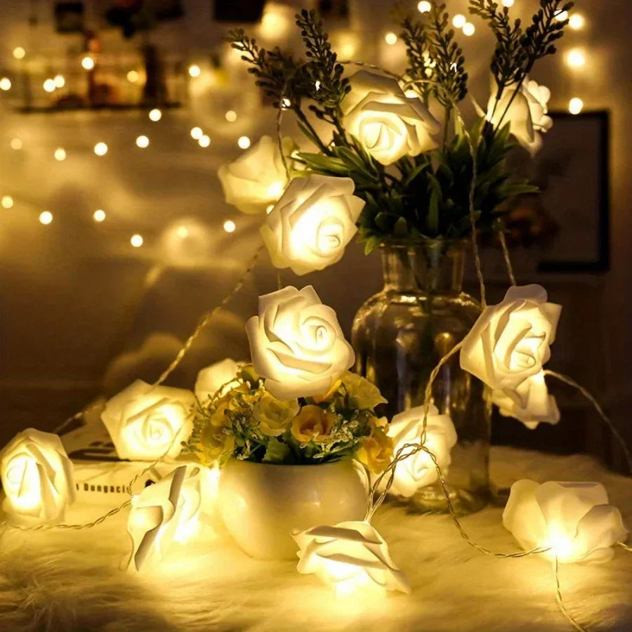 1 5M LED Flower String Lights Artificial Rose Bouquet Romantic Fairy Light Garland Valentines Day Wedding Party Decor