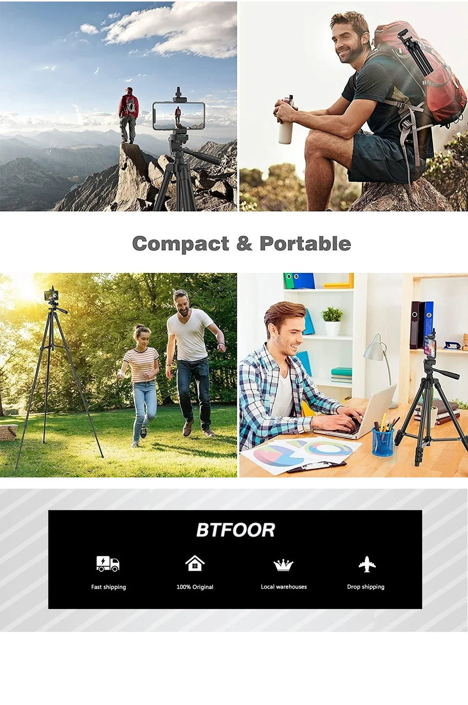 55" Aluminum Travel Self-Tripod for Cameras & Phones