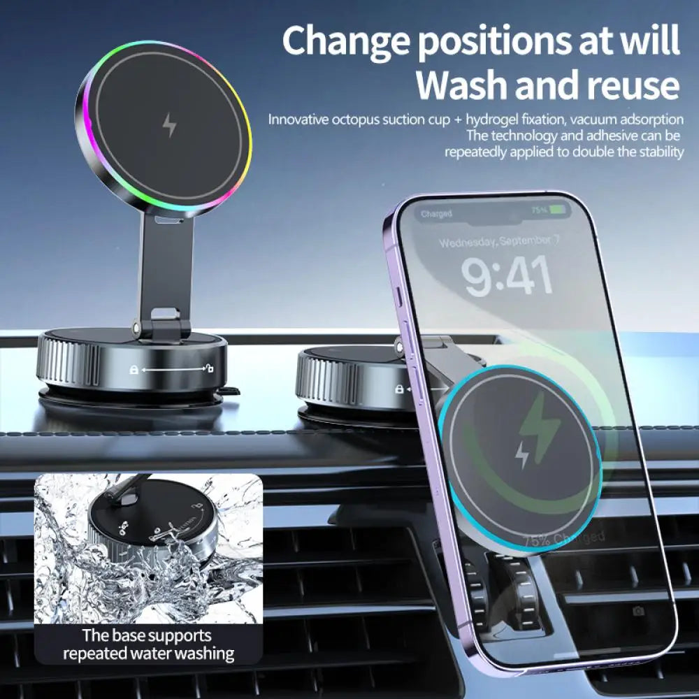 15W Wireless Charge 360 Degree Rotatable Vacum Car Holdermagnetic