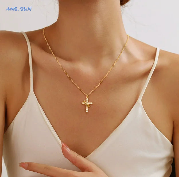 Rotatable Crown Cross Necklace