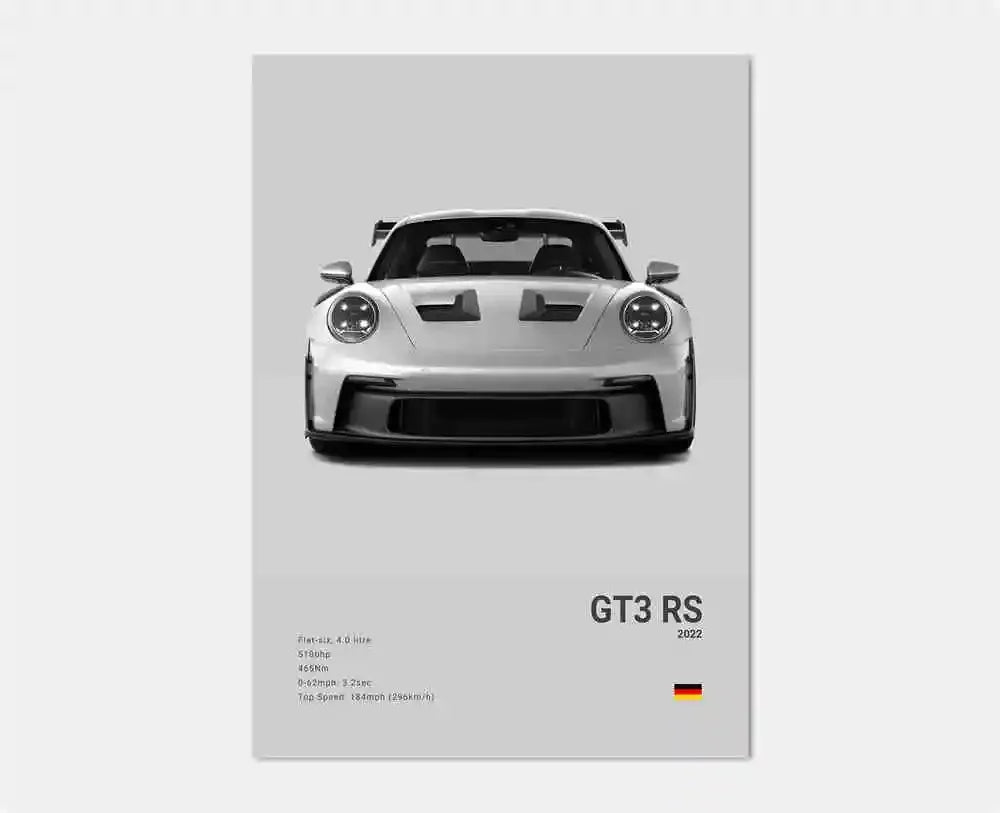Black & White German Sports Car Canvas Poster – 911 GT3 RS Turbo