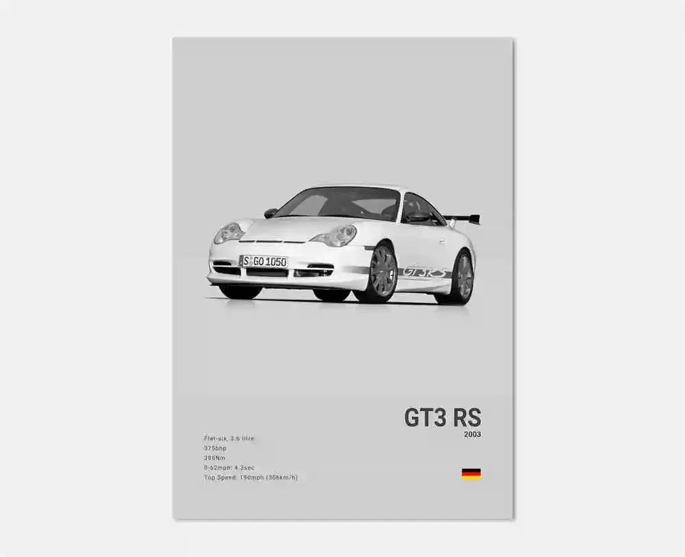 Black & White German Sports Car Canvas Poster – 911 GT3 RS Turbo